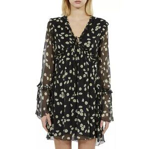 Kooples $595 Silk Floral Above the Knee Baby Doll Dress Size Medium NWT